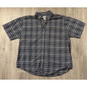 Vintage Carhartt Men’s Blue Plaid Button Down Short Sleeve Shirt Extra Large